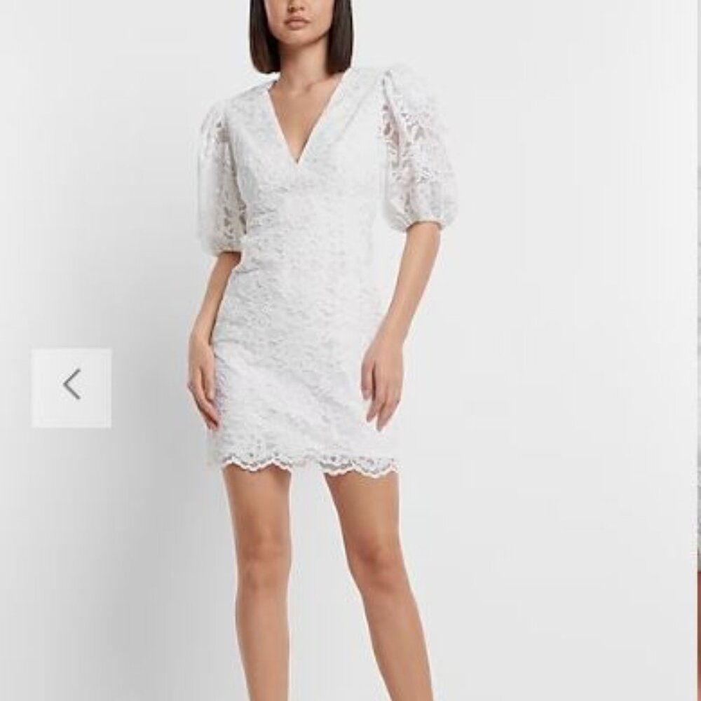NWT Express Bridal Lace Puff Sleeve Sheath Dress